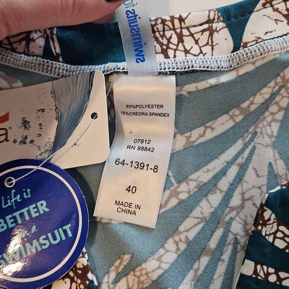 SwimSuits For All Chlorine Resistant Swim Tunic Green Palm Tree Print Plus 40 - Picture 8 of 11